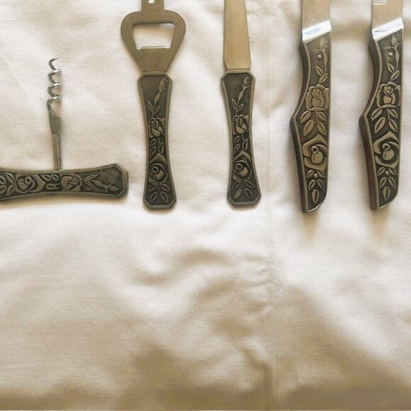 Japanese Flatware Stainless Steel Carving Knife Fork etc Rose Patterned Handles - Picture 4 of 5